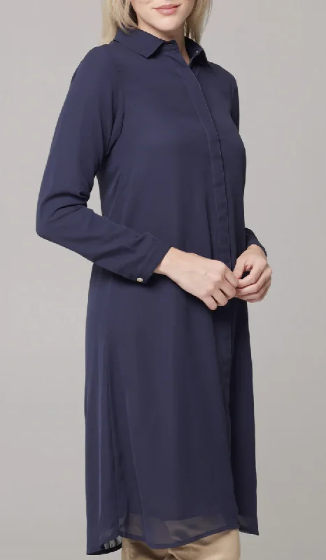Asra Long Flowy Buttondown Shirt Jacket - Navy - PREORDER (ships in 2 weeks) Insulated Jacket Fitted Jacket Loose Jacket Asra Long Flowy Buttondown Shirt Jacket - Navy - PREORDER (ships in 2 weeks) Insulated Jacket Fitted Jacket Loose Jacket