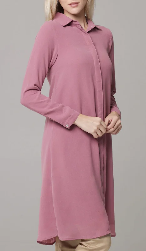 Asra Long Flowy Buttondown Shirt Jacket - Rose - PREORDER (ships in 2 weeks) Zippered Front Buttoned Front Snap Front Asra Long Flowy Buttondown Shirt Jacket - Rose - PREORDER (ships in 2 weeks) Zippered Front Buttoned Front Snap Front
