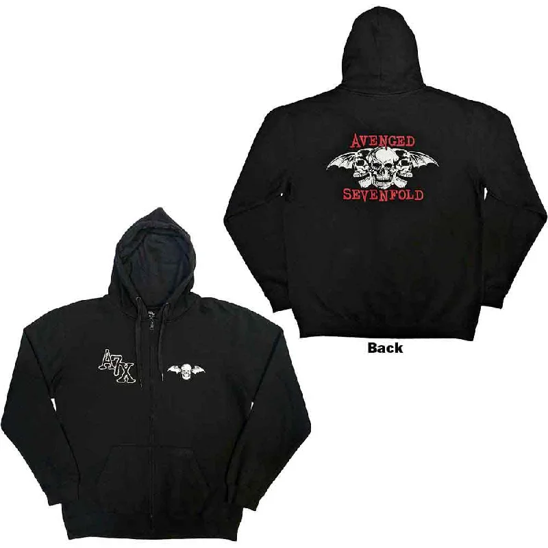 Avenged Sevenfold | Official Band Zipped Hoodie | Dead Head (Back Print) Hoodie with Hem Raw Edge Edgy Unfinished