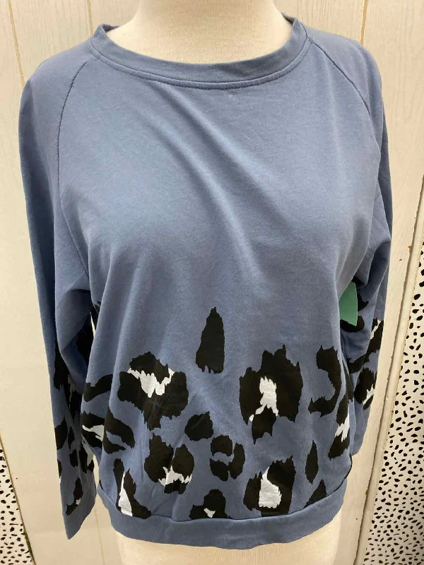 Bibi Blue Womens Size M Sweatshirt Hoodie with Button Placket Classic Preppy