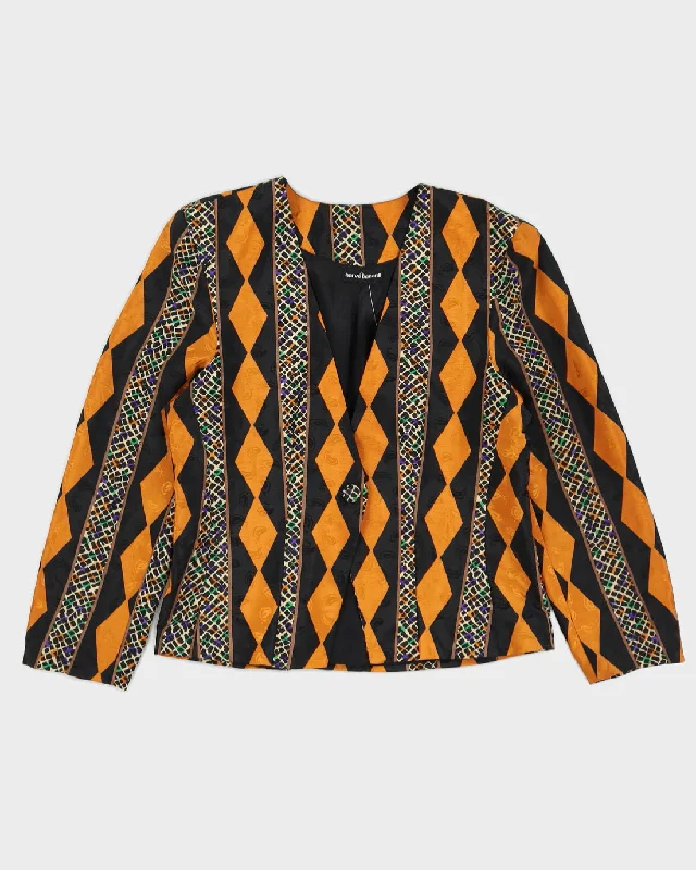 Black And Orange Patterned Blazer Jacket - M Tailored Jacket Straight Jacket A-Line Jacket