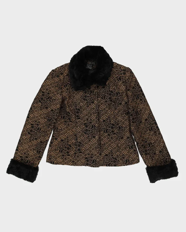 Black Brocade With Faux Fur Blazer Jacket - M Belted Jacket Elasticated Jacket Padded Jacket Black Brocade With Faux Fur Blazer Jacket - M Belted Jacket Elasticated Jacket Padded Jacket