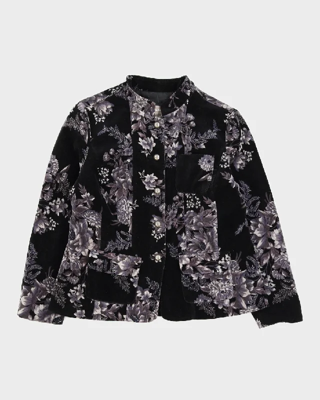 Black Floral Patterned Velvet Jacket - S Chenille Fabric Brocade Fabric Lace Fabric