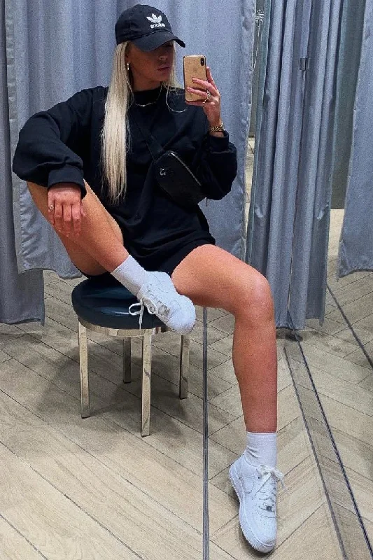 Black Oversized Sweatshirt Jumper Dress - Kristen Hoodie with Cuffed Sleeves Snug Secure Black Oversized Sweatshirt Jumper Dress - Kristen Hoodie with Cuffed Sleeves Snug Secure