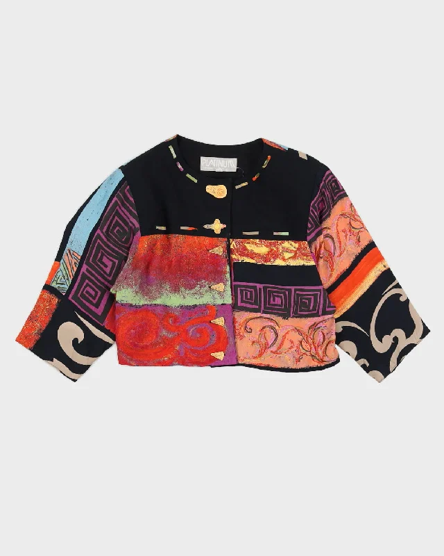 Black Patterned Cropped Jacket - S Embroidered Jacket Appliqued Jacket Beaded Jacket Black Patterned Cropped Jacket - S Embroidered Jacket Appliqued Jacket Beaded Jacket