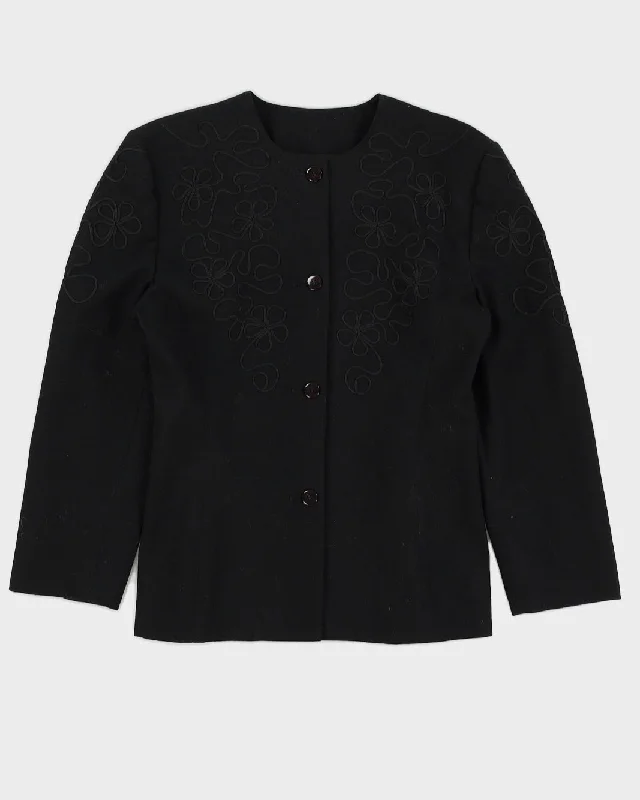 Black Ribbon Embroidered Blazer Jacket - M Zippered Jacket Buttoned Jacket Snapped Jacket Black Ribbon Embroidered Blazer Jacket - M Zippered Jacket Buttoned Jacket Snapped Jacket