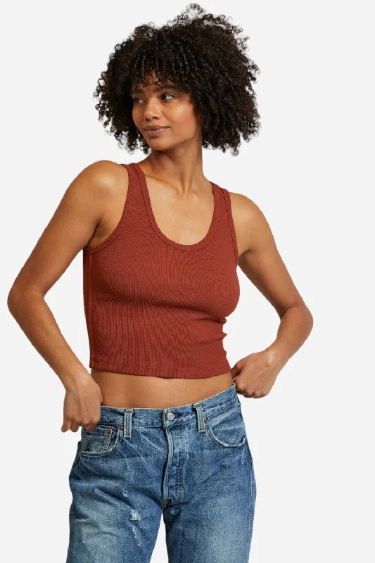 Perfect White Tee Blondie Bra Friendly Tank Top in Russet cold shoulder tank
