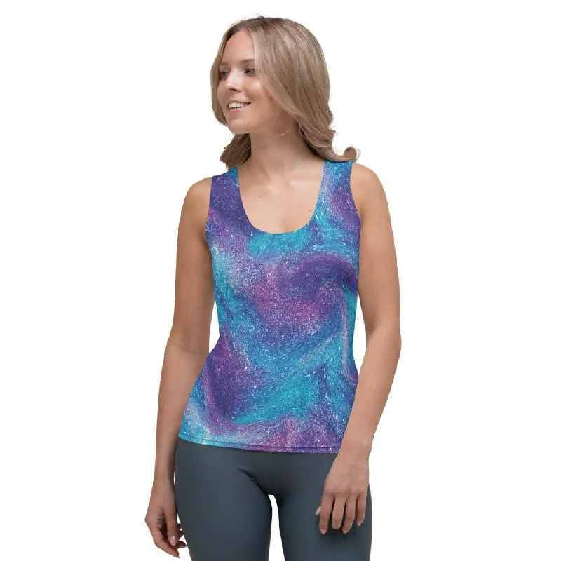 Blue Purple Glitter Galaxy Women's Tank Top fitness tank top
