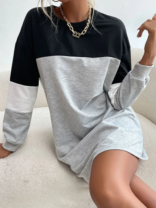 Blue Zone Planet | Fashion long sleeve color block sweatshirt dress Hoodie with Zipper Versatile Modern Blue Zone Planet | Fashion long sleeve color block sweatshirt dress Hoodie with Zipper Versatile Modern