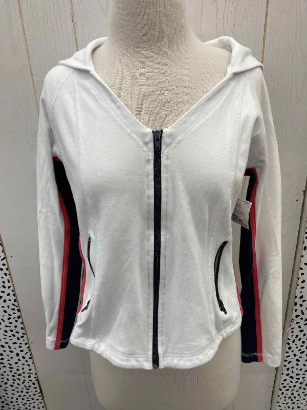 Boston Proper White Womens Size M Sweatshirt Hoodie Crop Top Short Trendy