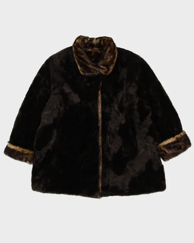 Brown Faux Fur Jacket - XL Satin Jacket Silk Jacket Chiffon Jacket