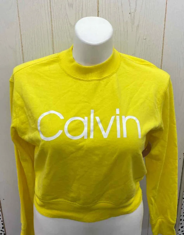 Calvin Klein Yellow Womens Size L Sweatshirt Hoodie with Pattern Geometric Abstract