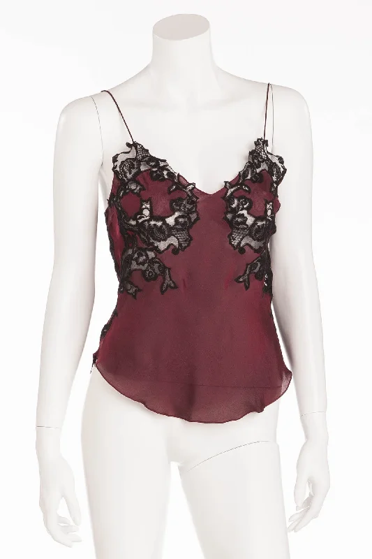 Chloe - Burgundy and Black Silk and Lace Tank Top - FR 38 sexy tank top