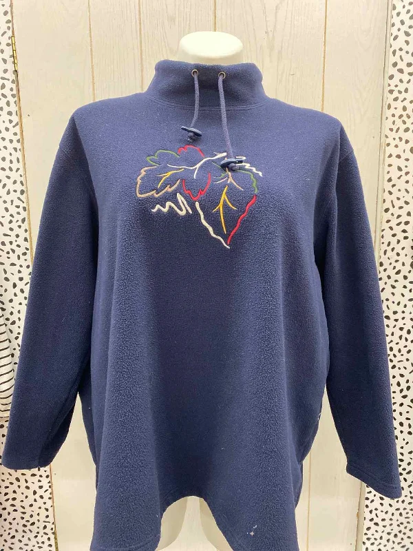 CJ Banks Navy Womens Size 2X Sweatshirt Hoodie with Raw Hem Edgy Unfinished