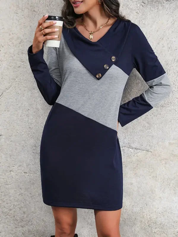 Blue Zone Planet | color block long sleeve sweatshirt dress Hoodie with Sequins Glamorous Eye-catching Blue Zone Planet | color block long sleeve sweatshirt dress Hoodie with Sequins Glamorous Eye-catching