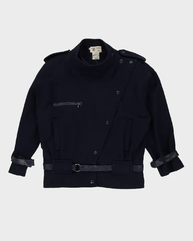 Courreges Paris Navy Blue Wool Jacket - L One-Shoulder Jacket Off-the-Shoulder Jacket Asymmetrical Jacket