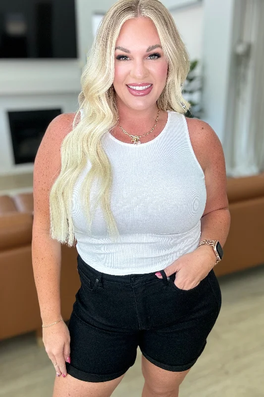 Cream of the Crop Rib Knit Tank Top in White black tank top