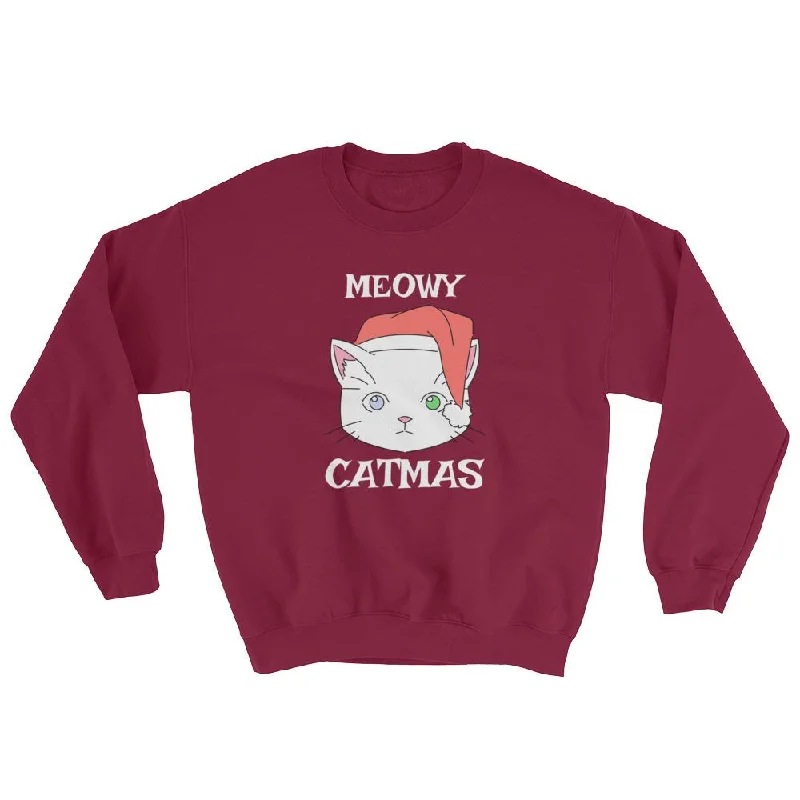 Cute Christmas Cat Sweatshirt Meowy Catmas Hoodie with Set-In Sleeves Structured Classic Cute Christmas Cat Sweatshirt Meowy Catmas Hoodie with Set-In Sleeves Structured Classic