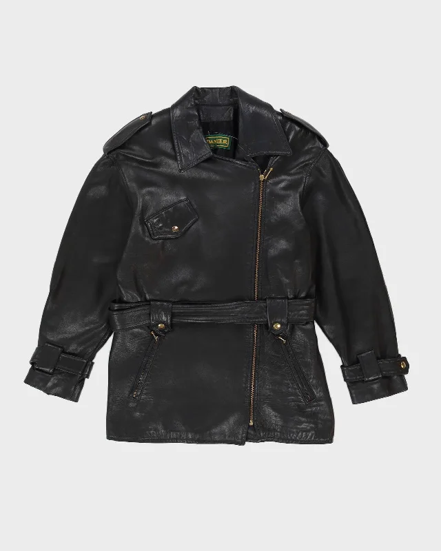 Danier Black Leather Biker Style Jacket - S Front Pockets Side Pockets Patch Pockets Danier Black Leather Biker Style Jacket - S Front Pockets Side Pockets Patch Pockets