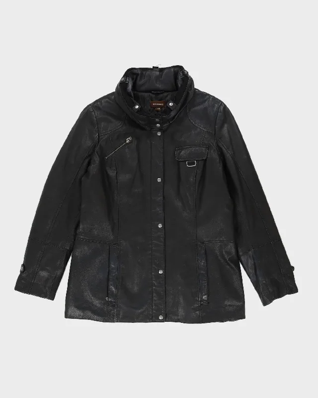 Danier Black Leather Jacket - L Zippered Front Buttoned Front Snap Front