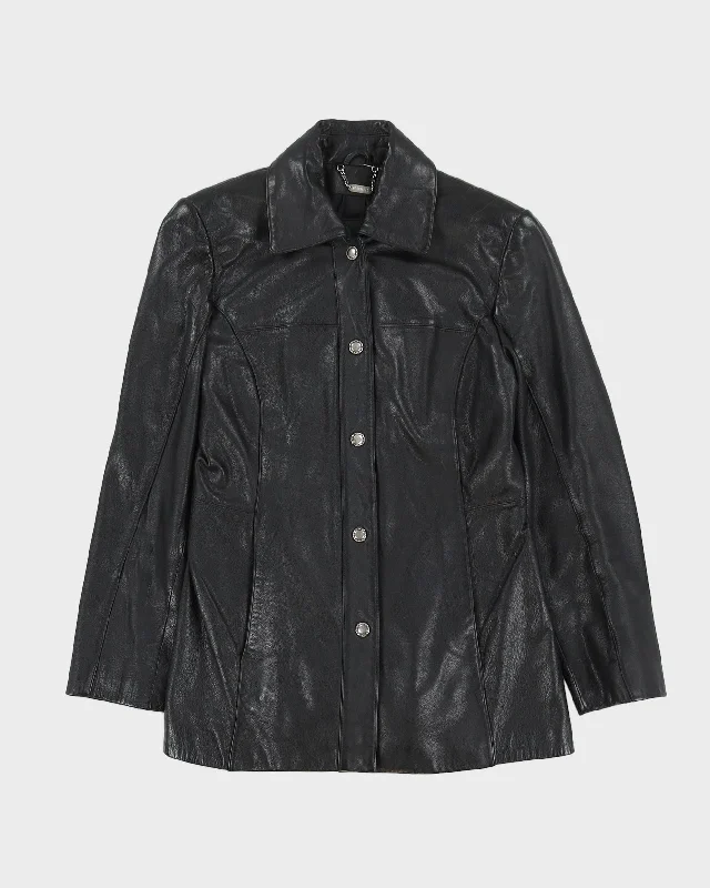 Danier Black Leather Jacket - M Hooded Jacket Caped Jacket Shawl Collar Jacket