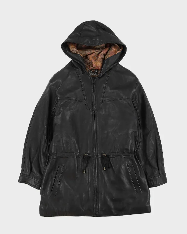 Danier Hooded Black Leather Jacket - M Elasticated Jacket Padded Jacket Insulated Jacket Danier Hooded Black Leather Jacket - M Elasticated Jacket Padded Jacket Insulated Jacket