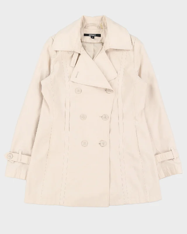 DKNY Beige Short Mac Style Jacket - S Rayon Fabric Velvet Fabric Corduroy Fabric