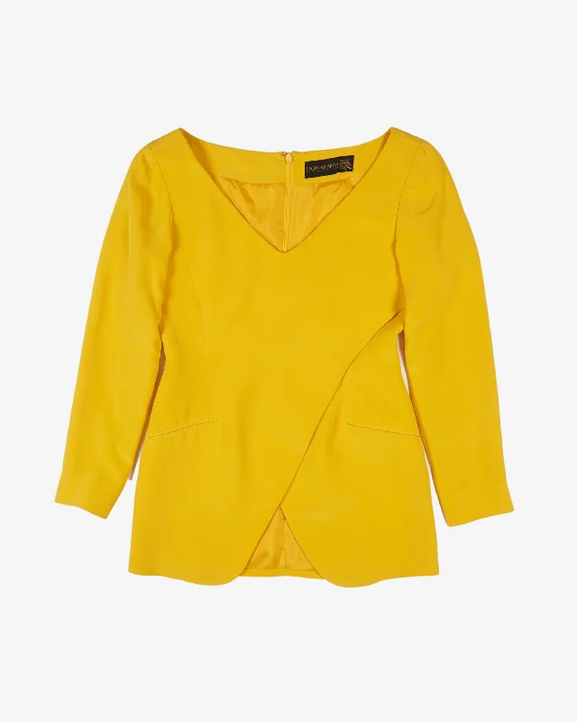 Donna Karan yellow silk wrap style jacket - S Welt Pockets Slit Pockets Flap Pockets