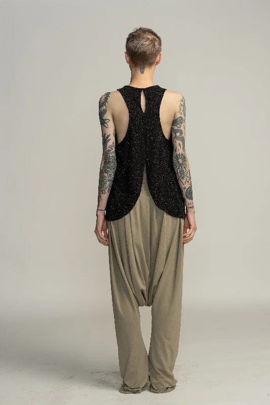 Open Back Sparkly Black Tank Top mesh tank top