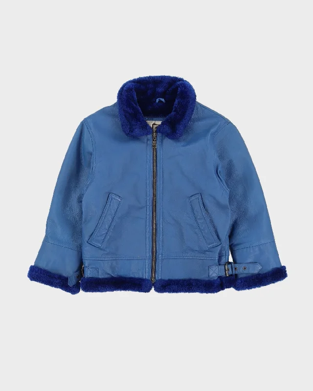 FM Canada Blue Fleece Lined Leather Jacket - XS Zippered Jacket Buttoned Jacket Snapped Jacket FM Canada Blue Fleece Lined Leather Jacket - XS Zippered Jacket Buttoned Jacket Snapped Jacket