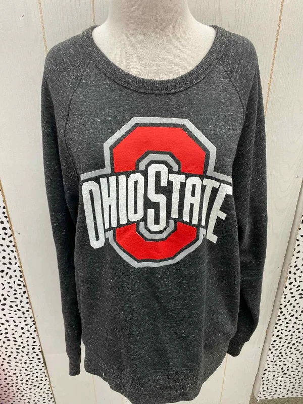 Gray Womens Size M Sweatshirt Hoodie with Stripes Bold Sporty