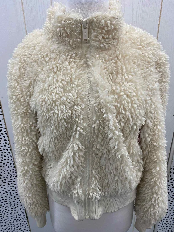 GUESS Cream Womens Size M Sweatshirt Hoodie with Ribbed Cuffs Snug Fit Comfort