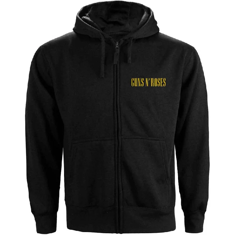 Guns N' Roses Unisex Zipped Hoodie: Classic Logo (Back Print) Hoodie with Ribbed Hem Stretchable Secure