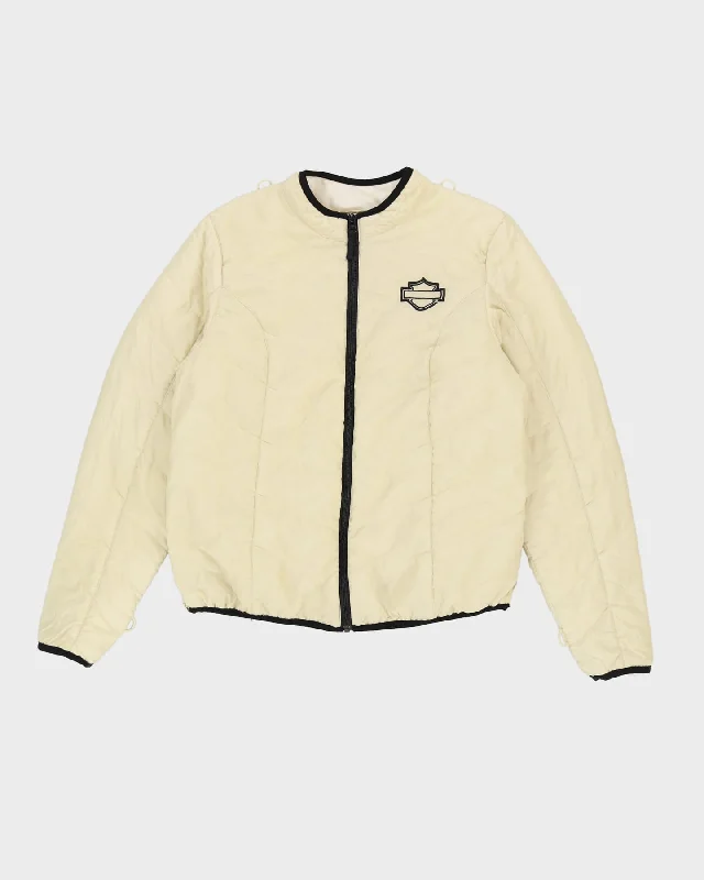 Harley Davidson Beige Full-Zip Windbreaker / Puffer Jacket - XL Toggled Jacket Drawstring Jacket Belted Jacket