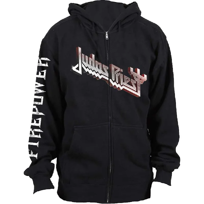 Judas Priest Unisex Zipped Hoodie: Firepower (Back Print) Hoodie with Velcro Closure Adjustable Secure