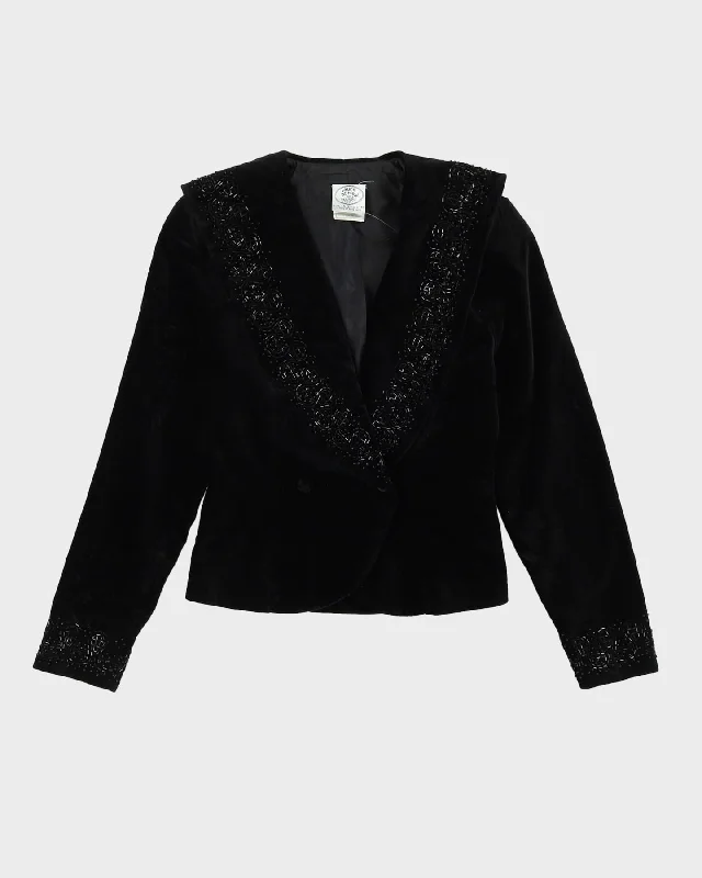 Laura Ashley Black Velvet Blazer Jacket - XS Print Jacket Jacquard Jacket Patchwork Jacket
