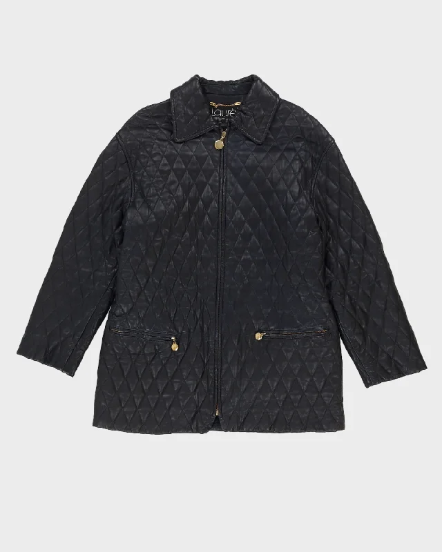 Laurel Black Quilted Leather Jacket - M Zippered Jacket Buttoned Jacket Snapped Jacket