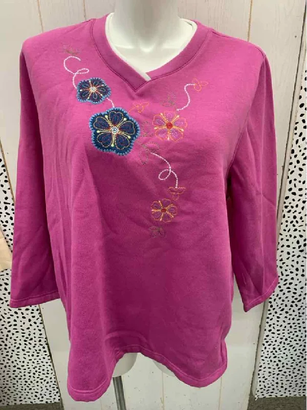 Liz & Me Pink Womens Size 1X Sweatshirt Hoodie with Hem Ribbing Snug Secure