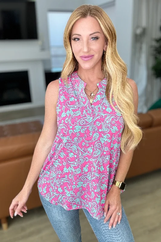 Lizzy Tank Top in Pink and Mint Paisley strappy tank top