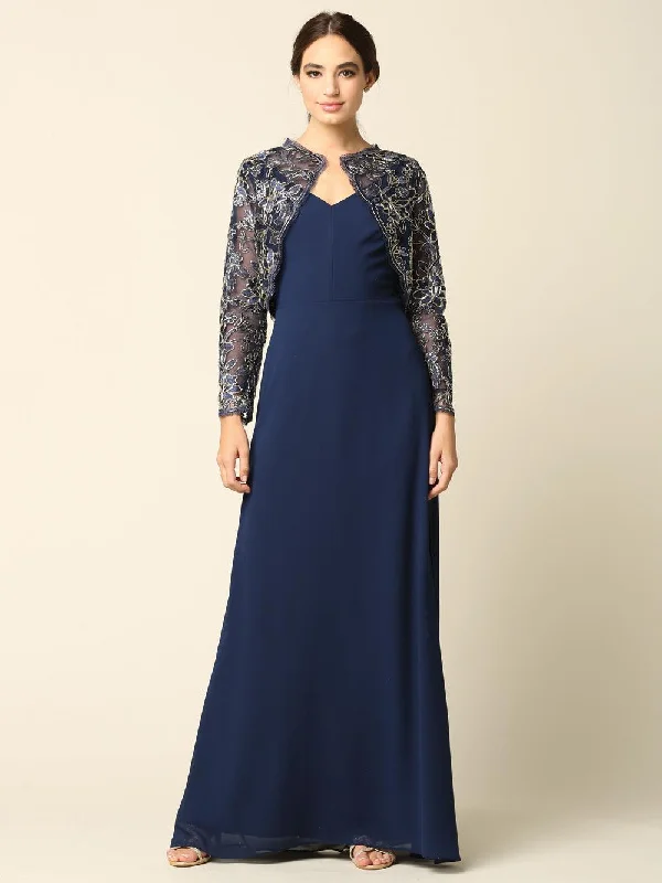 Long Formal Mother of the Bride Lace Jacket Dress Satin Fabric Silk Fabric Chiffon Fabric