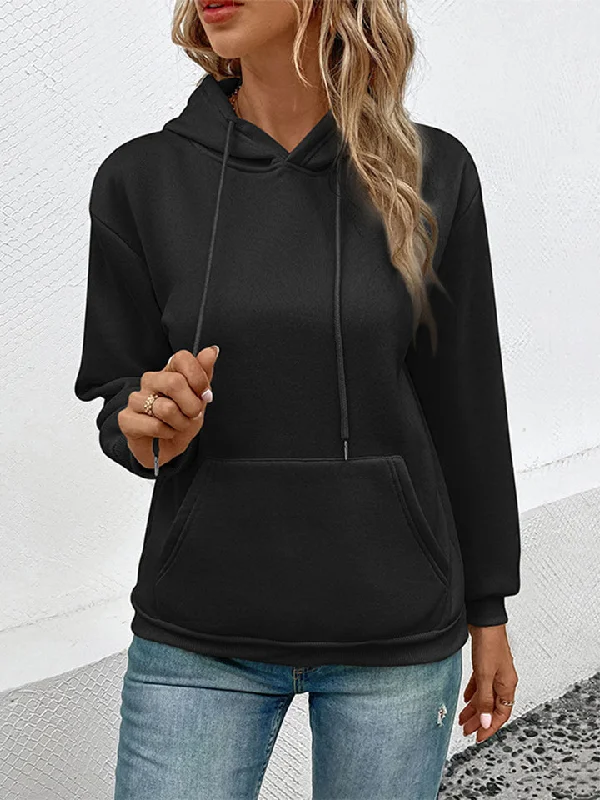 Long Sleeve Front Pocket Hoodie Hoodie with Slit Hem Functional Movement