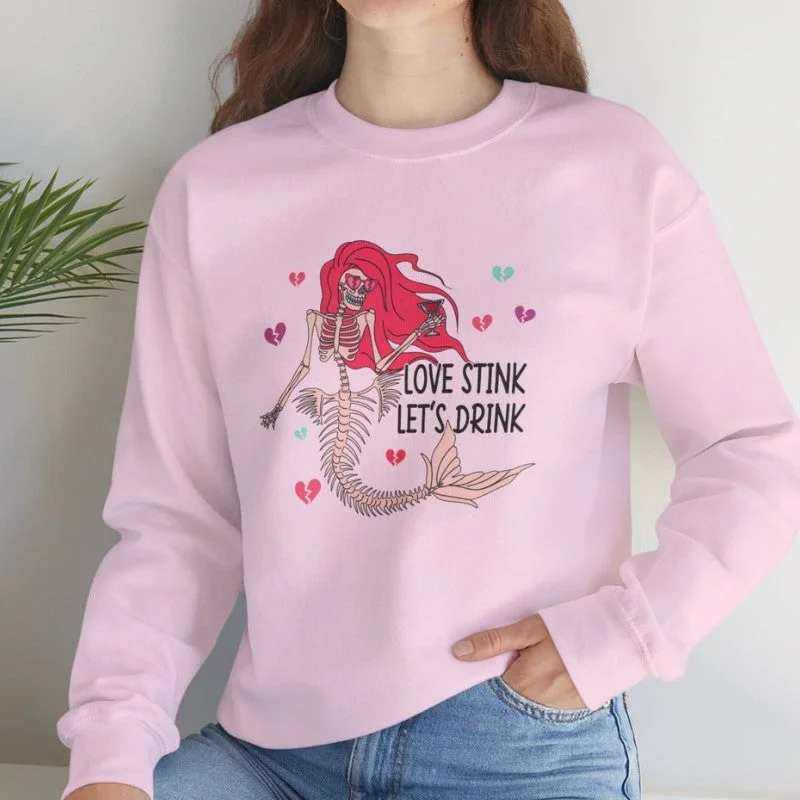 Love Stinks Lets Drink Crewneck Sweatshirt Hoodie with Zipper Versatile Modern