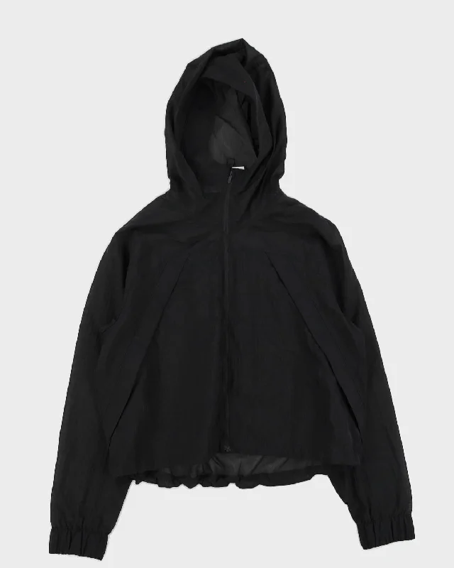 Lululemon Black Sheer Netted Hooded Jacket - L A-Line Jacket Boat Neck Shawl Collar