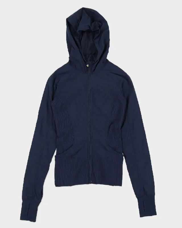 Lululemon Navy Stripe Zip Down Hooded Jacket - XS Tiered Jacket Buttoned Jacket Zippered Jacket Lululemon Navy Stripe Zip Down Hooded Jacket - XS Tiered Jacket Buttoned Jacket Zippered Jacket