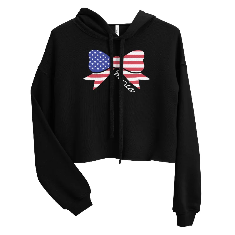 Merica' Bow Crop Hoodie Hoodie with Tie-Dye Psychedelic Retro