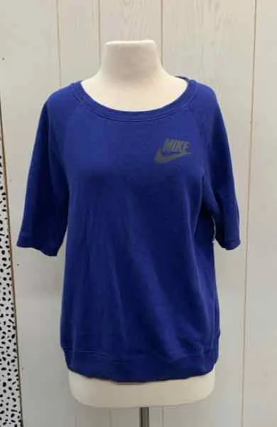 Nike Blue Womens Size M Sweatshirt Hoodie with Stripes Bold Sporty