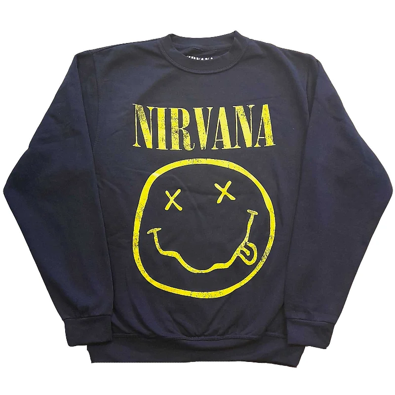 Nirvana Unisex Sweatshirt: Yellow Happy Face Hoodie with Stripes Bold Sporty