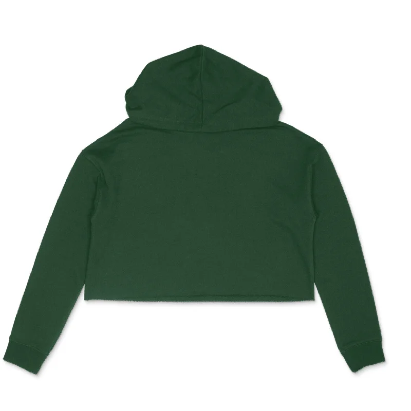Olive Green - Plain Crop Hoodie Hoodie with Hem Applique Textured Unique