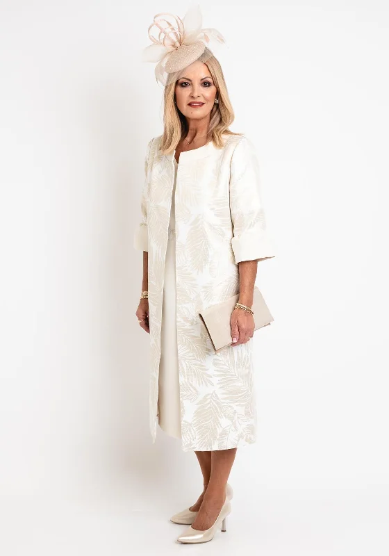 Ophelia Melita Leaf Print Dress & Jacket Set, Gold Nylon Fabric Polyester Fabric Spandex Fabric