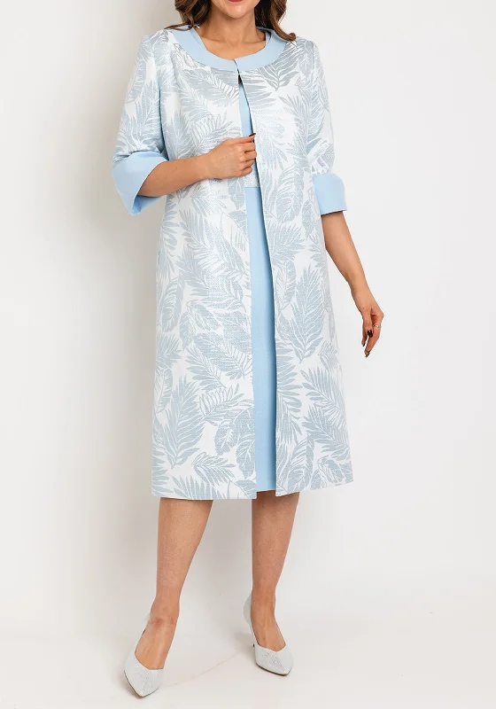 Ophelia Melita Ava Leaf Print Dress & Jacket Set, Sky Blue Fleece Jacket Down Jacket Feather Jacket Ophelia Melita Ava Leaf Print Dress & Jacket Set, Sky Blue Fleece Jacket Down Jacket Feather Jacket